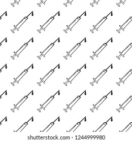 Seamless pattern hand drawn syringe doodle. Sketch style icon. Decoration element. Isolated on white background. Flat design. Vector illustration.