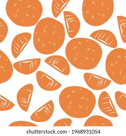 Seamless pattern of hand drawn tangerines. Vector illustration 
