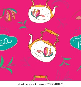 seamless pattern with hand drawn teapots