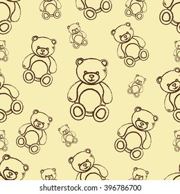 Seamless pattern with hand drawn teddy bear.