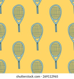 Seamless pattern with hand drawn tennis racket.