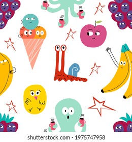 Seamless pattern and hand drawn texture. Cute colored doodle illustrations.Hand drawn trendy vector illustrations for print.