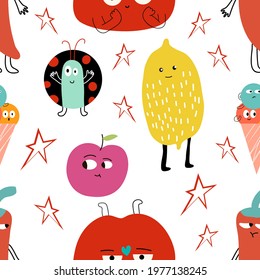 Seamless pattern and hand drawn texture. Cute colored doodle illustrations.Hand drawn trendy vector illustrations for print.