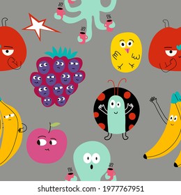 Seamless pattern and hand drawn texture. Cute colored doodle illustrations.Hand drawn trendy vector illustrations for print.