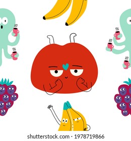 Seamless pattern and hand drawn texture. Cute colored doodle illustrations.Hand drawn trendy vector illustrations for print.