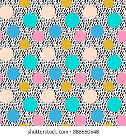 Seamless pattern with hand drawn texture and color dots
