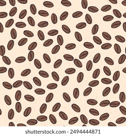 Seamless pattern with hand drawn textured coffee beans. Vintage coffe seeds background.