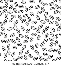 Seamless pattern with hand drawn textured coffee beans. Vintage coffe seeds background.