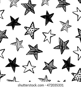 Seamless pattern with hand drawn textured stars