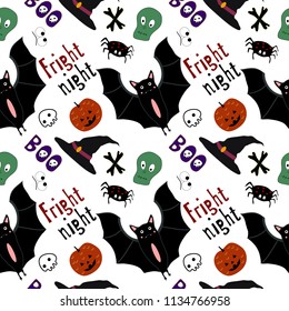 Seamless pattern with hand drawn textures. Happy Halloween.Transparent background. Vector