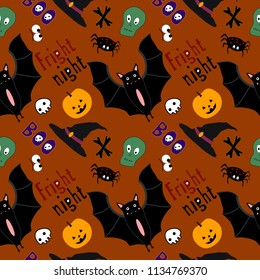 Seamless pattern with hand drawn textures. Happy Halloween.Orange  background. Vector