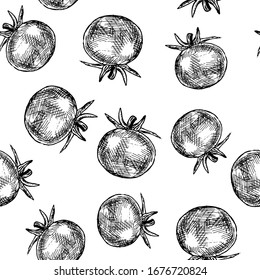 Seamless pattern Hand Drawn tomato doodle. Sketch style icon. Decoration element. Isolated on white background. Flat design. Vector illustration.