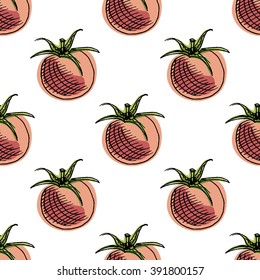 Seamless pattern with hand drawn tomato sketchy style on white background/ Doodle vegetables/ Hand drawn vector illustration