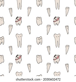 Seamless pattern with hand drawn tooth. Cute design for medicine decorations. Vector seamless pattern.