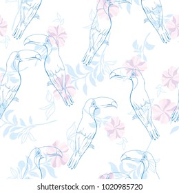 Seamless pattern with hand drawn toucan