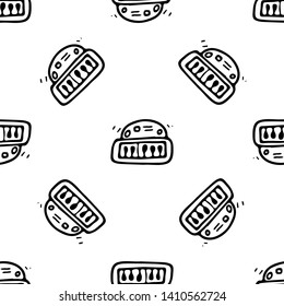 Seamless pattern Hand drawn toy piano doodle. Sketch children's toy icon. Decoration element. Isolated on white background. Vector illustration.