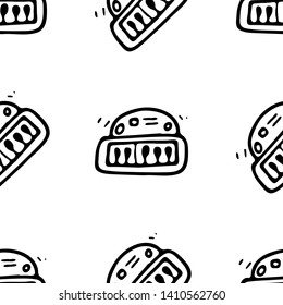 Seamless pattern Hand drawn toy piano doodle. Sketch children's toy icon. Decoration element. Isolated on white background. Vector illustration.