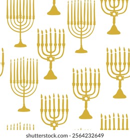 Seamless pattern with hand drawn traditional two types of Jewish menorah