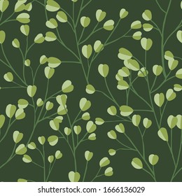 Seamless pattern hand drawn tree branches with leaves botanical flowers floral hand drawn scandinavian style art design element flat vector illustration