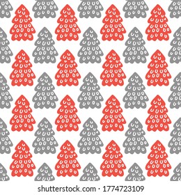 Seamless pattern with hand drawn сhristmas tree. Abstract doodle drawing winter wood. Vector art Holidays illustration
