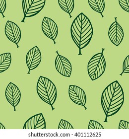 Seamless Pattern Hand Drawn Tree Leaves Stock Vector (Royalty Free ...