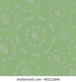 Seamless pattern with hand drawn tree leaves