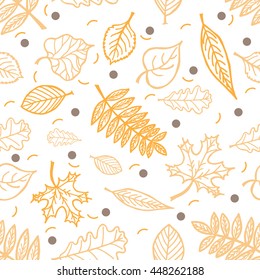 Seamless pattern with hand drawn tree leaves