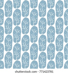 Seamless pattern of hand drawn tree. Winter forest background. Vector illustration