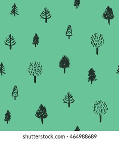 Seamless pattern with hand drawn trees