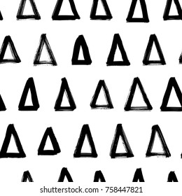 Seamless pattern with hand drawn triangles. Hand drawn ink illustration.  Design for wrapping paper. Abstract geometric pattern.