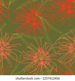 Seamless pattern with hand drawn tropical flowers