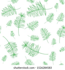 Seamless pattern with hand drawn tropical leaves and branches. Doodle elements, monochrome scetch floral background for fabric, textile, paper or web. Vector illustration.