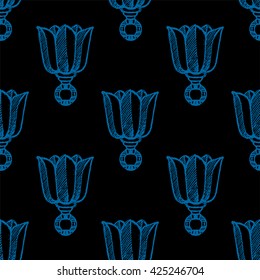 Seamless pattern with hand drawn tulip. Vector illustration