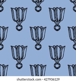 Seamless pattern with hand drawn tulip. Vector illustration