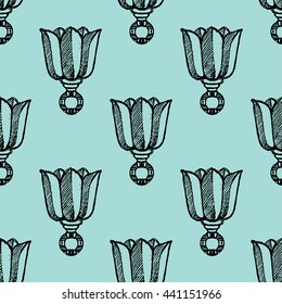 Seamless pattern with hand drawn tulip. Vector illustration