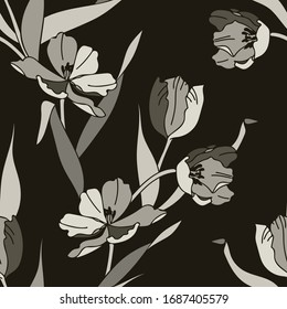 Seamless Pattern of Hand Drawn Tulips.
