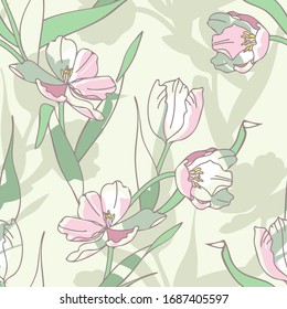 Seamless Pattern of Hand Drawn Tulips.