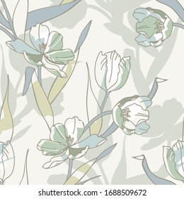 Seamless Pattern of Hand Drawn Tulips.