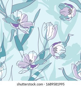 Seamless Pattern of Hand Drawn Tulips.