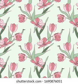Nahtlose Muster von handgezeichneten Tulpen.