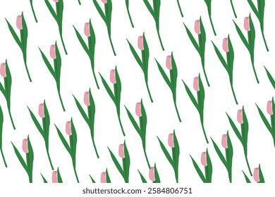 Seamless pattern with hand drawn tulips. Spring, 8 march background
