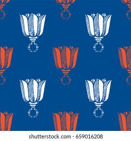 Seamless pattern with hand drawn tulips. Vector Illustration