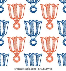 Seamless pattern with hand drawn tulips. Vector Illustration