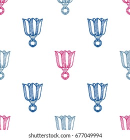 Seamless pattern with hand drawn tulips. Vector Illustration