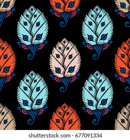 Seamless pattern with hand drawn tulips. Vector Illustration