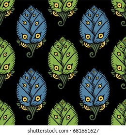 Seamless pattern with hand drawn tulips. Vector Illustration