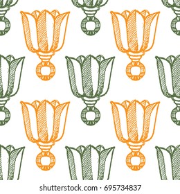 Seamless pattern with hand drawn tulips. Vector Illustration