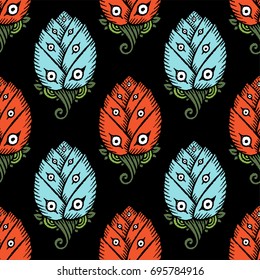 Seamless pattern with hand drawn tulips. Vector Illustration