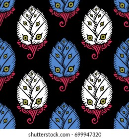 Seamless pattern with hand drawn tulips. Vector Illustration