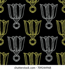 Seamless pattern with hand drawn tulips. Vector Illustration